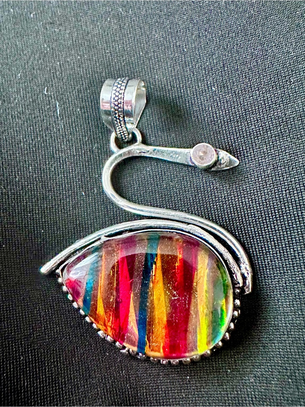 AMMOLITE Gemstone Multicolor Striped Teardrop Pendant Necklace - Jewelry